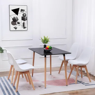 Produktbild von Essgruppe Esstisch mit 4 Stühlen Rechteckig Schwarz/Weiß 110x70cm