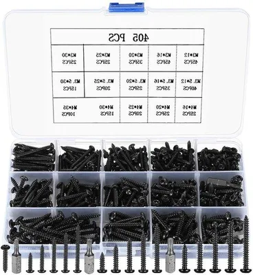 Productafbeelding van Zwarte zelftappende lenskopschroeven set - 405 stuks Torx M3/M3,5/M4 met bits