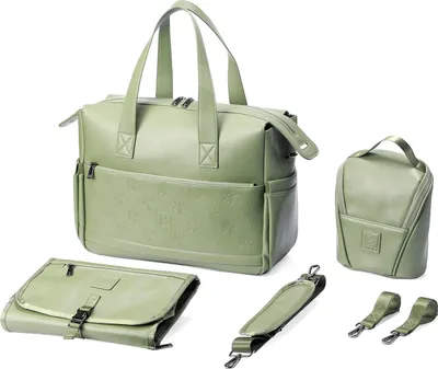 Produktbild von Brisby Wickeltasche – Schultertasche – Inkl. Kinderwagenhaken, Wickelunterlage und Kühltasche – Kunstleder – Grün