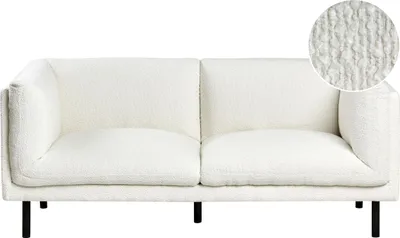Produktbild von BELIANI Sofa Cremeweiß Bouclé Stoff 2-Sitzer Gepolstert mit Schwarzen Metallbeinen Modernes Design Couch Wohnzimmermöbel