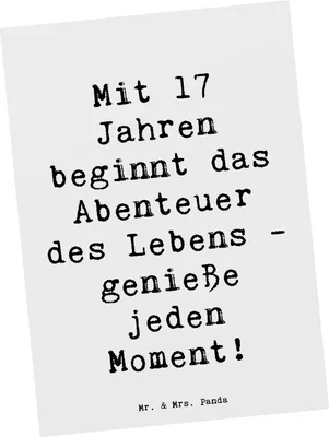Produktbild von Mr. & Mrs. Panda Ansichtskarte Spruch 17. Geburtstag - Weiß - Geschenk, Postkarte, das Leben leben, neue Erfahrungen, Geburtstagsgeschenk, Fotokarte, Kunstkarten