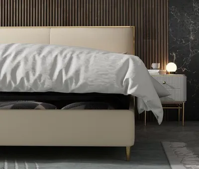 Produktbild von Bett Polster Design Luxus Doppel Betten Beige180x200cm Schlaf Zimmer Leder Hotel