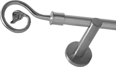 Produktbild von Gardinenstange Set Edelstahl Look Metall Ø 16mm zur Wandbefestigung 1-lauf Modern Blatt , Länge wählbar H12E20