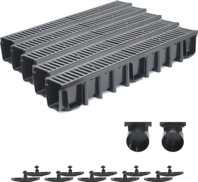 Produktbild von 5m Entwässerungsrinne Tiefe 148mm Belastungsklasse C250, Gußrost komplett SET (schwarz)
