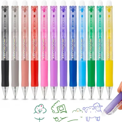 Produktbild von Radierbarer Gelstift 12 Farben, 0,7 mm, mit Radierer, für Schule