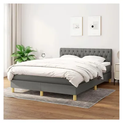 Produktbild von Lattenrost mit Matratze, Dunkelgrau, 140 x 190 cm, Stoff, einfach zu montieren, für Schlafzimmer, Hotel, Schlafsaal