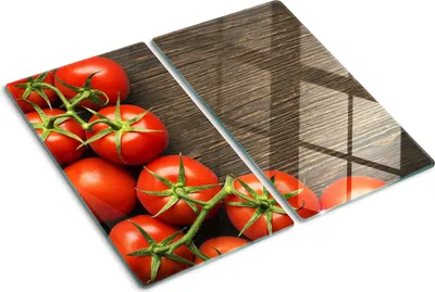 Obrázek produktu pro Kryt varné desky – Kryt na indukční desku – Ochranná skleněná deska – 2x30x52 cm– Skleněné ochranné desky na sporák –Tvrzené sklo –Rajčata na dřevě