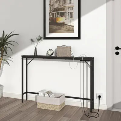 Schmale Konsole mit Ladestation, 120x15x80 cm, schwarz