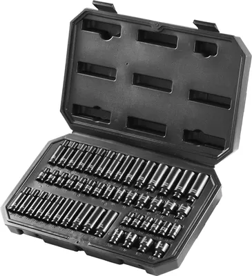 Produktbild von SucceBuy 1/4-Zoll-Schlagsteckschlüsselsatz, 48-teilig, tief und flach, SAE 3/16-9/16 Zoll und metrisch 4-15 mm, 6-Punkt-Cr-Mo-Legierungsstahl für Autoreparaturen, klare Größenmarkierungen