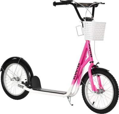 Produktbild von Kinderroller Scooter Tretroller mit Bremse Korb höhenverstellbar für 5-12 Kinder Roller Kickboard Aluminiumlegierung Gummi Rosa+Weiß