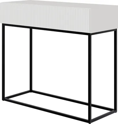 Produktbild von Selsey Veldio - Konsolentisch mit Schublade, weiß mit schwarzem Metallgestell, 90 cm