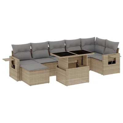 Produktbild von 8-tlg. Garten-Sofagarnitur mit Kissen Beige Poly Rattan