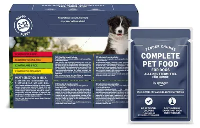 Productafbeelding van Hondenvoer voor puppy's, 1,2 kg, van Amazon. Vleesrijk voer in gelatine