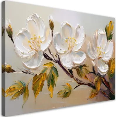 Produktbild von Leinwandbild Weiße Blumen Pflanzen Zweig 100x70 Feeby Weiß bild für die wand bereit zum aufhängen