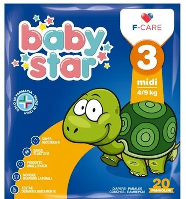 Produktbild von Windel für Babys, Marke FARVIMA BABYSTAR, Größe MIDI, für Kinder von 4 bis 9 kg, 20 Stück, Größe 3