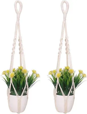 Produktbild von 2-teiliges Baumwollfaden-Macramé-Pflanzenständer-Set mit Hangenden Blumengefäßen