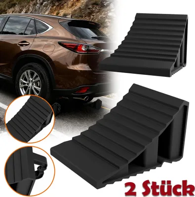 Image de LARS360 Cales noires remorque set de 2, cales en plastique avec poignée antidérapante, idéal pour voiture, camping-car, caravane, voiture, camion, bloc de pneus, cale de véhicule, transport