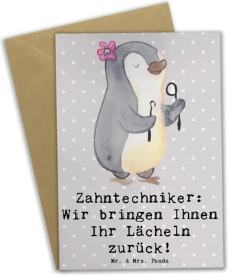 Produktbild von Mr. & Mrs. Panda Grußkarte Zahntechniker Lächeln - Grau Pastell - Geschenk, weihnachtskarten, personalisierte Geschenke, Berufsprodukte, Zahnprothesen, Beileidskarte
