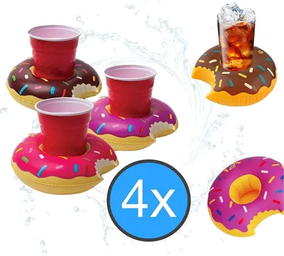 Productafbeelding van 4x opblaarbaar, drijvend drankhouder, donutvormige luchtmatras