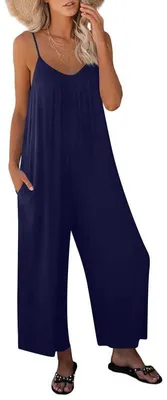 Imagen del producto de Mono de tirantes para mujer, estilo verano, sin mangas, de corte largo y casual, con pantalones, diseño y y escote en V