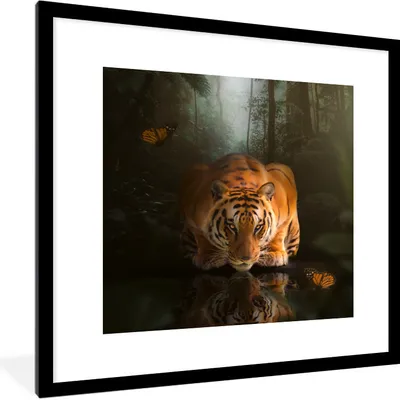 Produktbild von MuchoWow® MuchoWow® Gerahmtes Poster Tiere - Schmetterling - Tiger 40x40 cm - Poster mit zchwarzem Bilderrahmen - Poster - Plakat im Rahmen