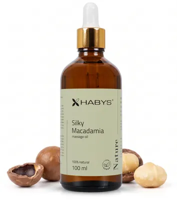 Produktbild von HABYS Nature Silky Macadamia Massageöl mit Pipette | 100 % natürlich & vegan | Ohne Zusätze | Für Gesicht, Haut & Haar | 100 ml