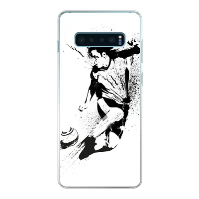 Produktbild von MuchoWow® Handyhülle Schutzhülle Hülle für Samsung Galaxy S10 Lite Eine Illustration einer Person, die einen Fußball in Richtung Tor schießt - Jungen - Junge - Kind Silikon Softcase Handy Hülle - Schutz