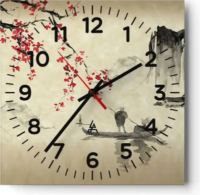 Produktbild von Wanduhr - Quadrat - Glasuhr - Blume Kirschen Japan - 40x40cm - Schleichendes Uhrwerk - Lautlos - zum Aufhängen bereit - Dekoration Modern - Wanddekoration aus Glas - C4AC40x40-5020