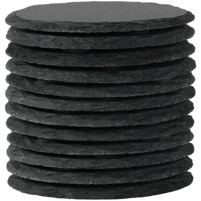 Schieferuntersetzer 12er-Pack, rund, 10 cm, schwarz, Naturstein