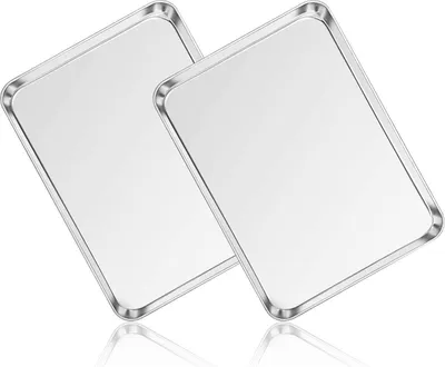 Immagine prodotto di Set di teglie in acciaio inox, 2 pezzi, rettangolari, lavabili in lavastoviglie 26,5 x 20,5 x 2,5 cm