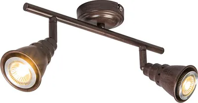 Produktbild von QAZQA - Retro Decken- und WandSpot I Spotlight I Deckenspot I Deckenstrahler I Strahler I Lampe I Leuchte rostbraun schwenkbar - Coney 2-flammig I Wohnzimmer I Schlafzimmer - Stahl Länglich - LED geei