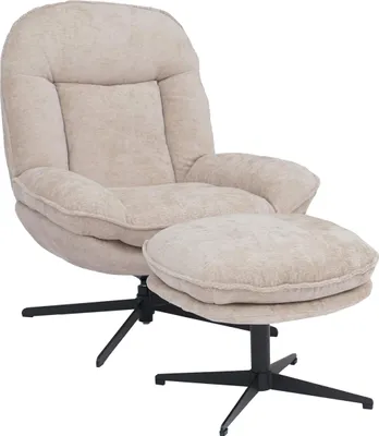Image de Fauteuil relax avec pouf HWC-P32, fauteuil TV Nosagfederung, pivotant Métal Tissu/Textile Chenille (370 g/m²) ~ crème