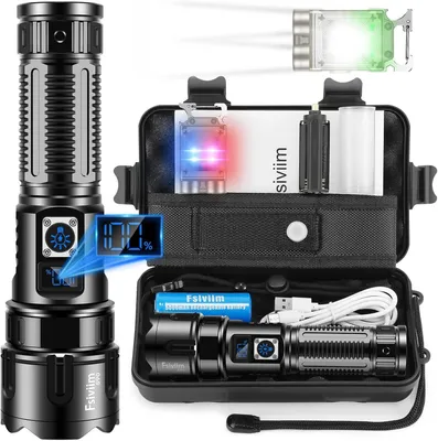 Produktbild von Taschenlampe LED Aufladbar, 500.000 Lumen Extrem Hell, Taktisch, Zoom Einstellbar, 5 Modi, IP67 Wasserdicht, Für Camping, Notfälle, Outdoor