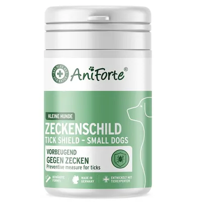 Produktbild von AniForte Zeckenschild für kleine Hunde bis 10 kg 60 Kapseln – Unterstützt den Schutz gegen Zecken, natürlich & effektiv, Bierhefe & Vitamin B