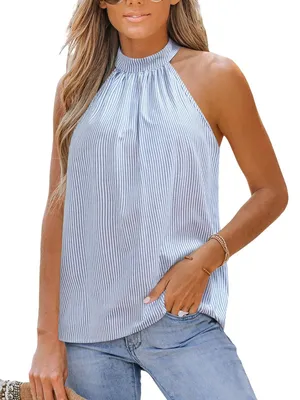 Imagen del producto de Camiseta sin mangas de algodón con cuello halter - Azul