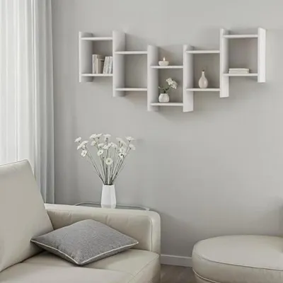 Produktbild von PromoHome® Moderne Schwebende Bücherregal - 5-Ebenen Wandregal für Wohnzimmer und Büro, Weiß, 64x151x20 cm