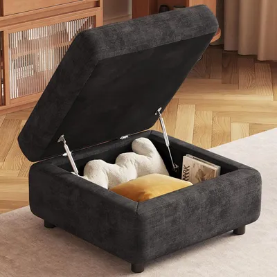 Image de Pouf avec rangement, pouf rembourré avec couvercle, ottoman pour salon, chambre à coucher, couloir