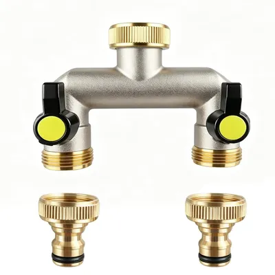 Produktbild von Omgoods - Zweifach-Wasserverteiler aus vernickeltem Messing mit Adapter