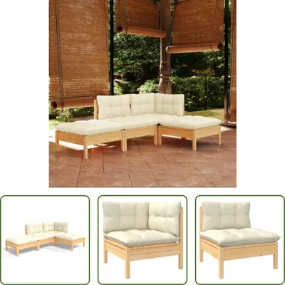 Produktbild von The Living Store 4-tlg. Garten-Lounge-Set mit Creme Kissen Kiefer Massivholz