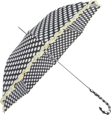 Zdjęcie produktu dla Romantyczny parasol automatyczny z kropkami i falbankami (czarny)