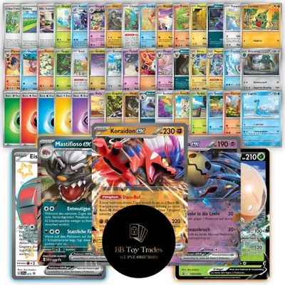 Produktbild von 50 Pokemon Karten + seltene GX EX oder V Karte Starter Pack mit Trainern & Energie - deutsche Sammelkarten Kartenpack