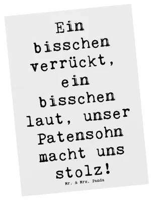 Produktbild von Mr. & Mrs. Panda Postkarte Spruch Stolzer Patensohn - Weiß - Geschenk, Postkarten, Persönlichkeit, Liebe, Grußkarte, Taufpate, Familienleben, Stolz, Patenkind, bildkarte