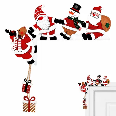 Houten kerstdeurdecoratie – Set mit Weihnachtsmann, Rentier & Baum