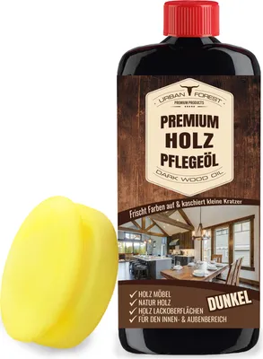 Produktbild von Möbelpolitur Holz dunkel zur Holzpflege + Schwamm für innen & außen | Holz Öl dunkel schützt & pflegt als Holzpflege Öl & Holzpolitur 500 ml