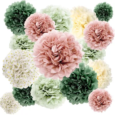 Image de 16 pompons de différentes couleurs pour la décoration