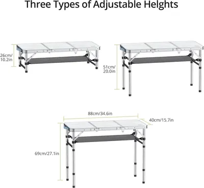 Image de Table de camping pliante - Table pliante réglable - Table de pique-nique en aluminium - 88 x 40 cm