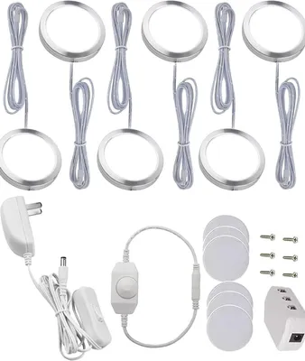 Immagine prodotto di Lampade a LED a incasso – Set di faretti per mobili – Illuminazione per armadi – Dimmer rotativo – 6 pezzi – Bianco