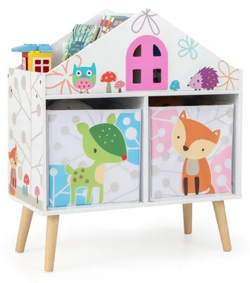 Produktbild von Kinderregal mit 2 Stoffschubladen & 4 Fächern, Spielzeugregal, 62 x 30 x 72 cm