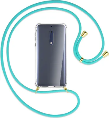 Produktbild von Handykette Backcover-Schutzhülle mit Band (Metall goldfarben) für Nokia 5 - türkis