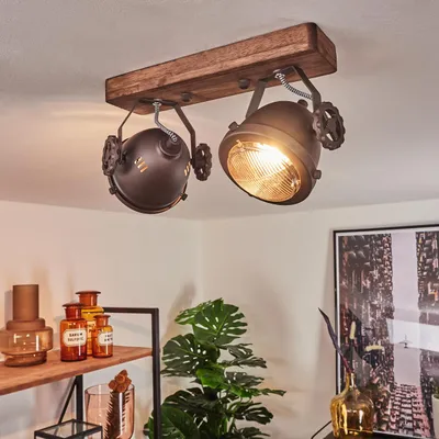 Produktbild von Biati »Biati« Zimmerlampe in Metall und Holz in Braun mit Glasschirm